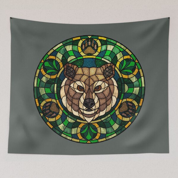 Item preview, Brown Bear Green Round Stained Glass designed and sold by Wyvernwrought.