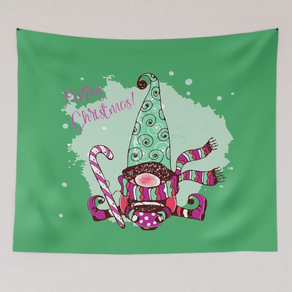 Item preview, Watercolor Christmas Funny Gnome with coffee designed and sold by urban-color.