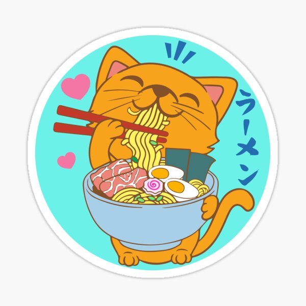 Item preview, Kawaii cat eating bowl of ramen designed and sold by PrintNJoy.