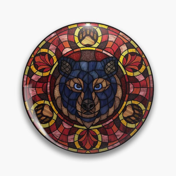 Item preview, Black Bear Red Round Stained Glass designed and sold by Wyvernwrought.
