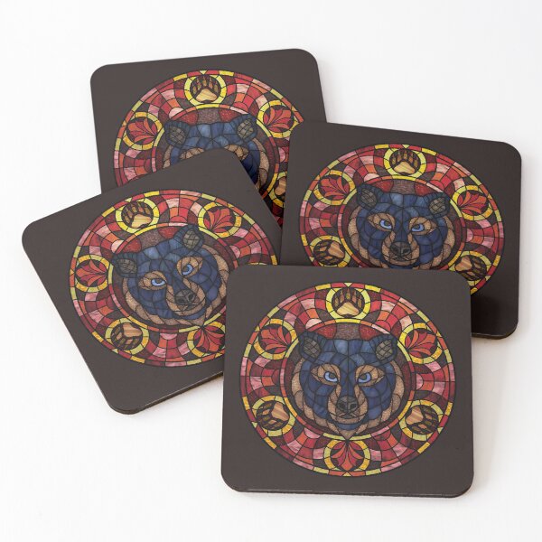 Item preview, Black Bear Red Round Stained Glass designed and sold by Wyvernwrought.