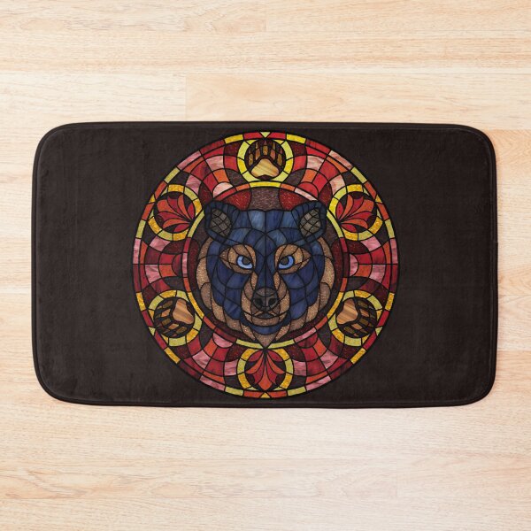 Item preview, Black Bear Red Round Stained Glass designed and sold by Wyvernwrought.