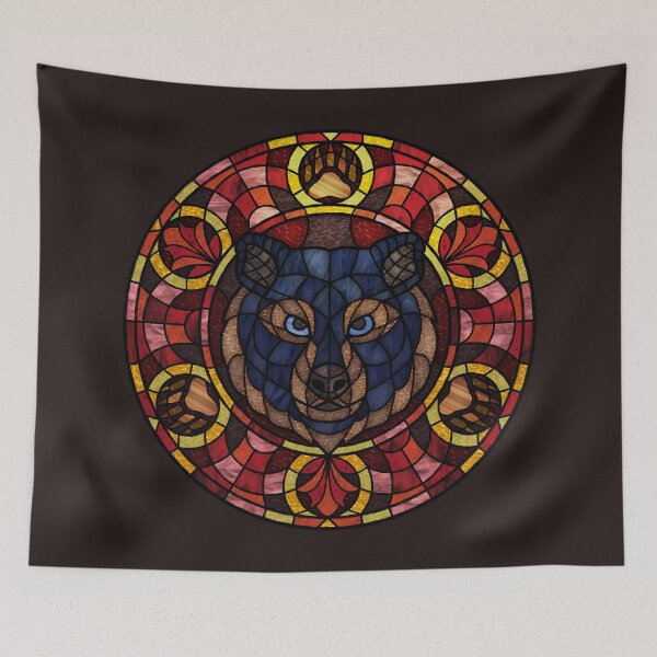 Item preview, Black Bear Red Round Stained Glass designed and sold by Wyvernwrought.