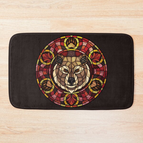 Item preview, Brown Bear Red Round Stained Glass designed and sold by Wyvernwrought.