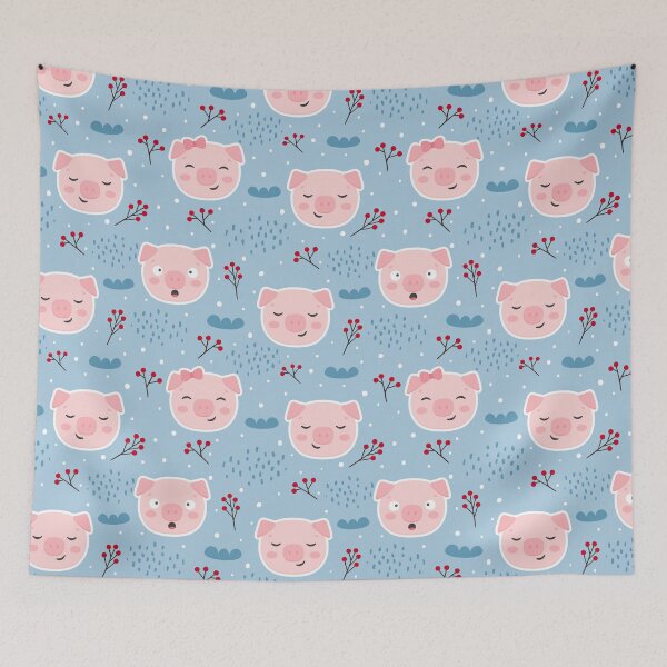Item preview, Cute Pigs On Blue  designed and sold by ConcorStore.