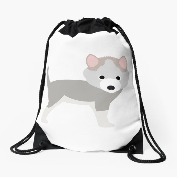 Cartoon Gray Husky Drawstring Bag