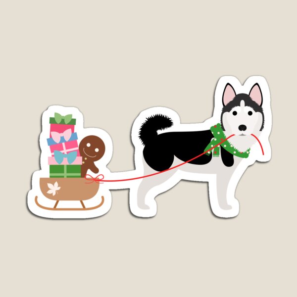 Husky Pulling Sleigh Magnet