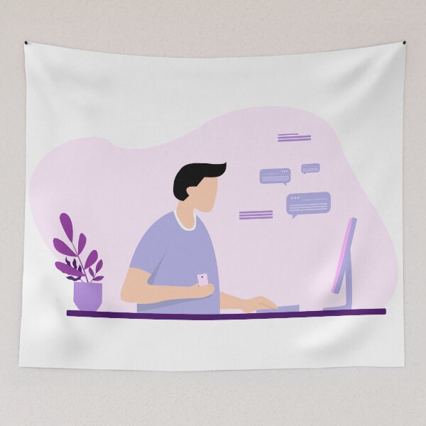 Item preview, Business Development Illustration. a man and a computer in front of him with a minimalist desk designed and sold by agungpermana.