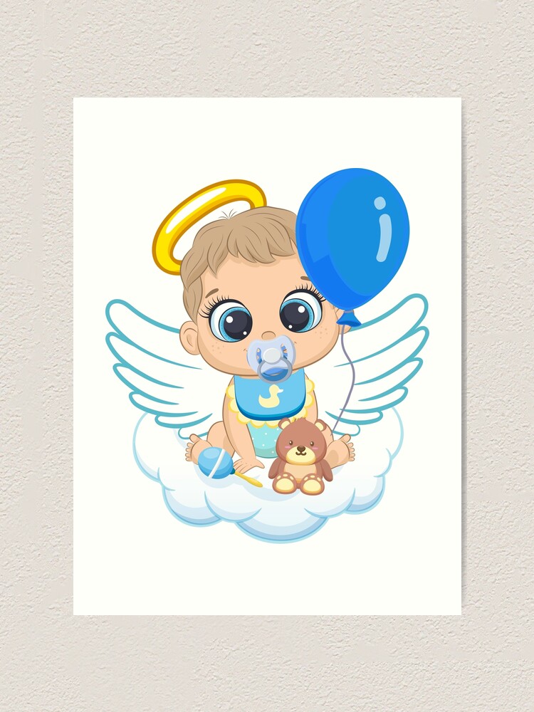 “Baby, angel, boy with angel wings, balloon” Art Print by MartinEngel
