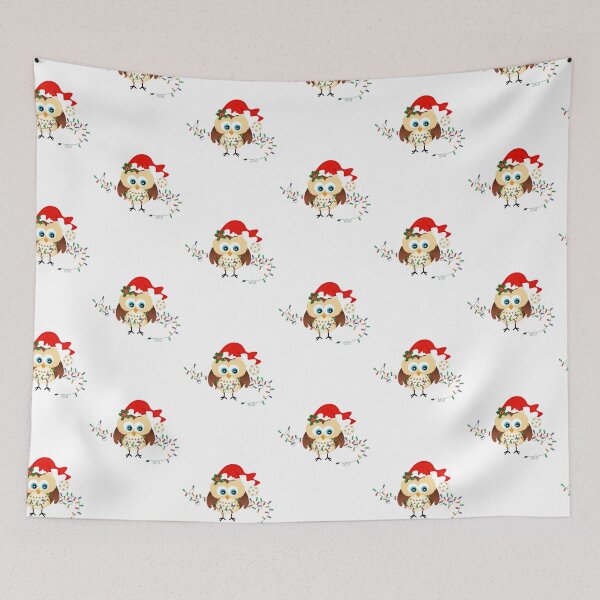 Item preview, Christmas Lights Owl Santa Hat designed and sold by AlysaWithArt.