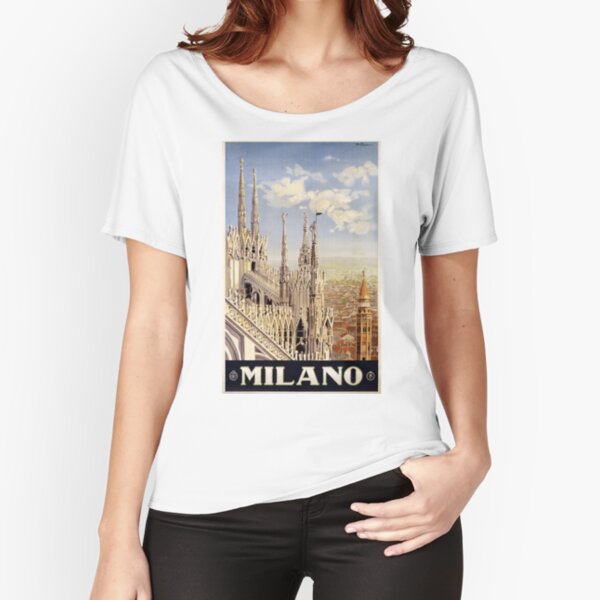 Vintage 1920 Milan Italy Travel Poster Relaxed Fit T-Shirt