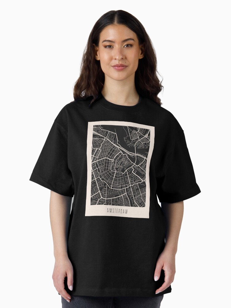 Thumbnail 2 of 7, Oversized T-Shirt, Amsterdam City Street Map Dark designed and sold by Teecha.