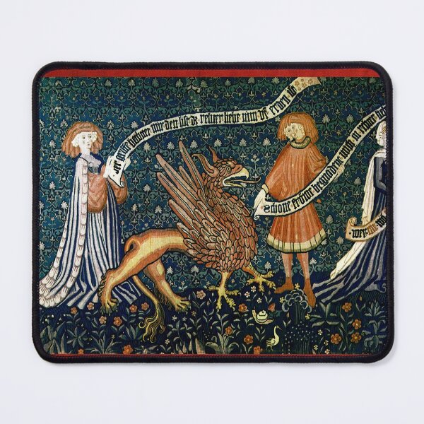Item preview, ANTIQUE LOVE TAPESTRY WITH GRIFFIN Medieval Bestiary designed and sold by BulganLumini.