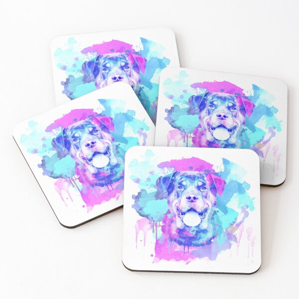 Artikelvorschau, Rottweiler Aquarell, Künstlerischer Rottweiler, Bunte Rottweiler, Rottweiler Art, Fröhlicher Rottweiler, Fröhliche Farben entworfen und verkauft von RomanDigitalArt.