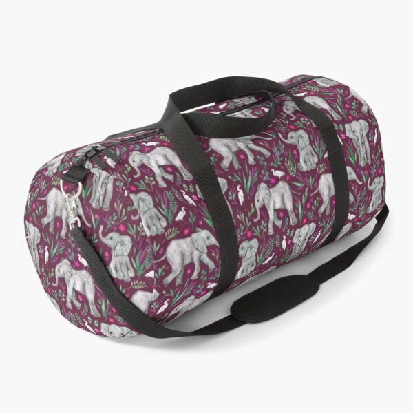 Item preview, Baby Elephants and Egrets in Watercolor - burgundy red  designed and sold by micklyn.