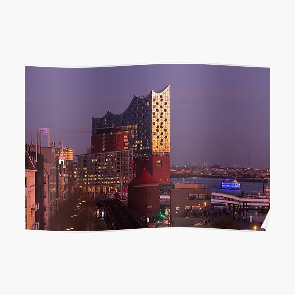 Elbphilharmonie, Abenddämmerung, Abend, Hamburg Poster
