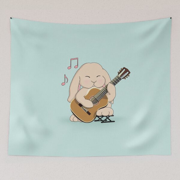 Item preview, Cute Bunny Classical Guitar Player - Aqua designed and sold by Jazznote.