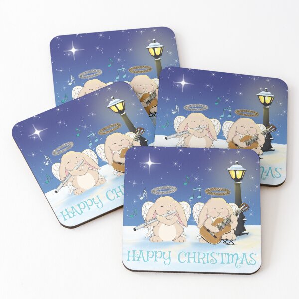 Item preview, Christmas Rabbits as Angels Playing Flute and Classical Guitar designed and sold by Jazznote.