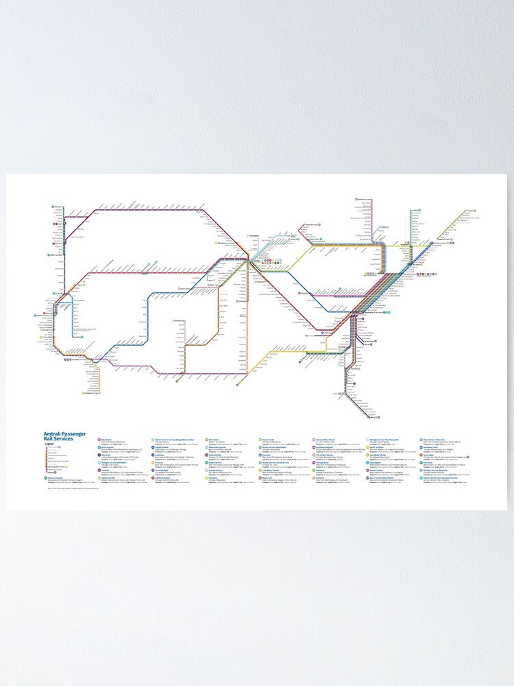 Alternate view of U.S. Rail Network as a Subway Map Poster