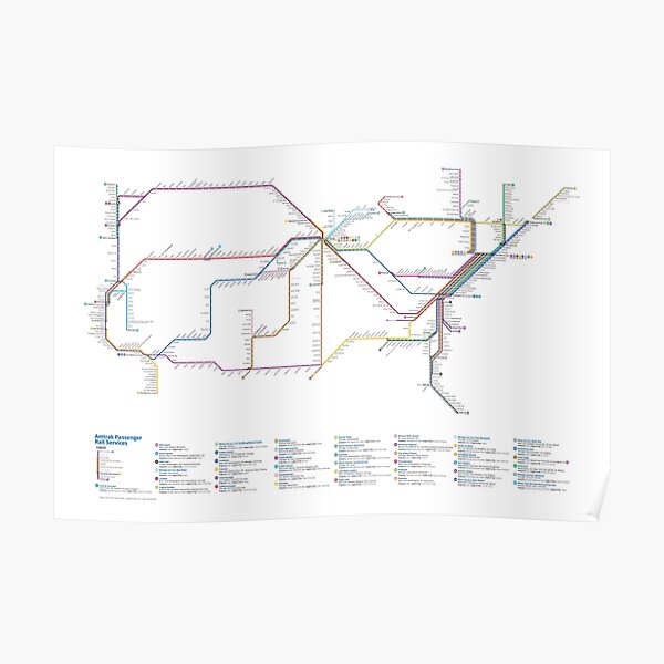 U.S. Rail Network as a Subway Map Poster
