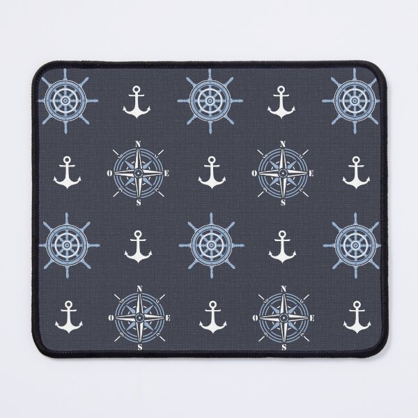 Item preview, Pattern of anchors and compass roses on dark blue designed and sold by colorofmagic.