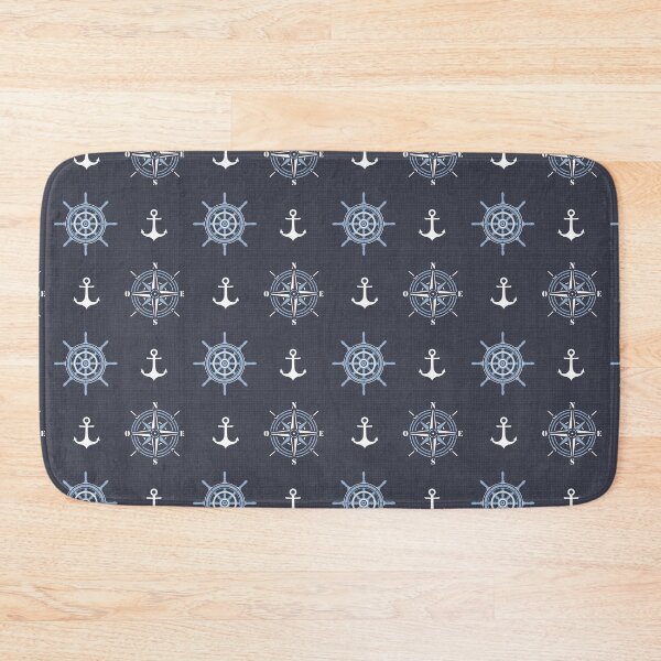 Item preview, Pattern of anchors and compass roses on dark blue designed and sold by colorofmagic.