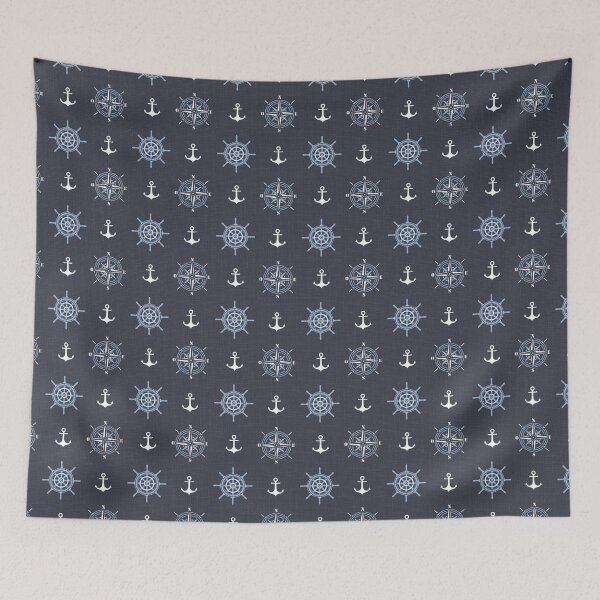 Item preview, Pattern of anchors and compass roses on dark blue designed and sold by colorofmagic.