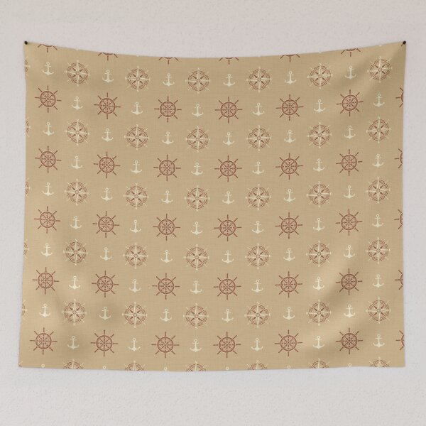 Item preview, Anchor and compass roses on sand beige designed and sold by colorofmagic.
