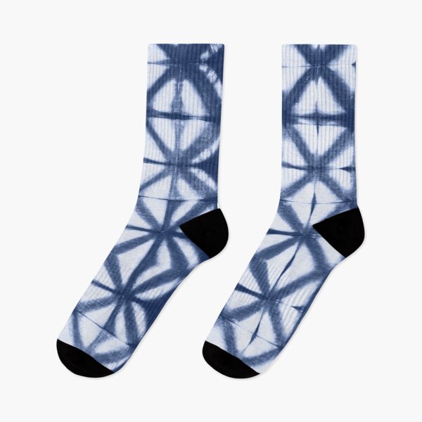 Item preview, White triangles over indigo blue background tie dye designed and sold by marufemia.