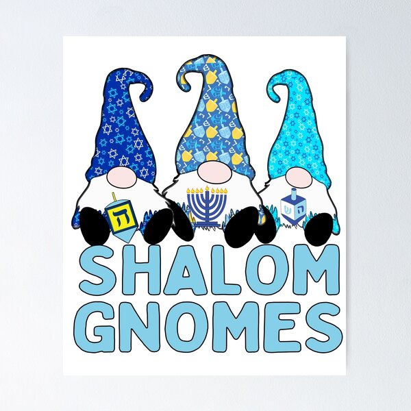 Item preview, Shalom Gnome 3 Hanukkah Gnomes Elves Cute Blue Dreidel Hats designed and sold by funnytshirtemp.