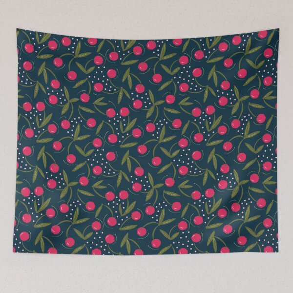 Item preview, vintage cherry pattern retro collection, Spring Cherry Berries, cherries polka dots pattern, gift for fruit lovers designed and sold by Dotsby.