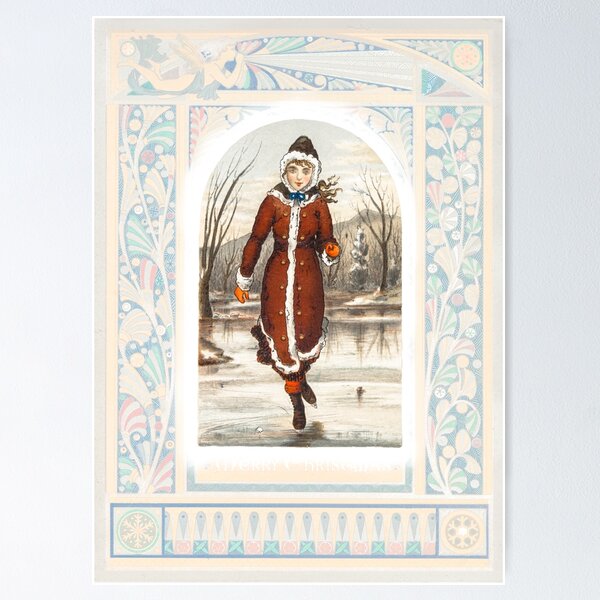 Item preview, Christmas Card Depicting Woman Ice-Skating (1865–1899) by L. Prang & Co designed and sold by Designedbysm.