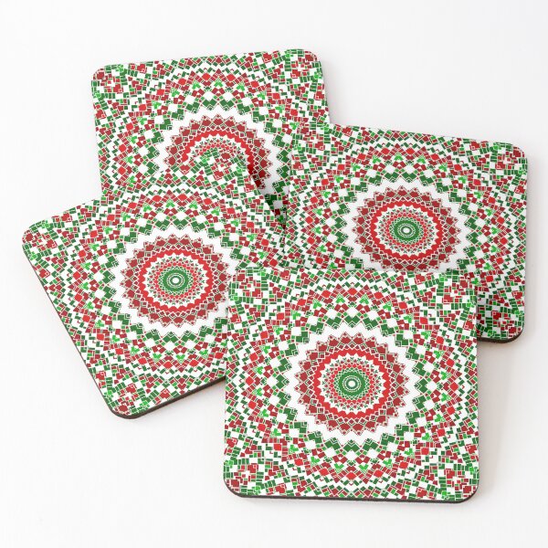 Item preview, Geometric Boho Hippie Trippy Ornate Groovy Piet Mondrian Inspired Red and Green Christmas Mandala Abstract Digital Art designed and sold by Kaleiope Studio.