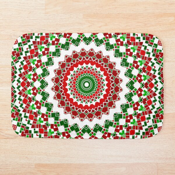 Item preview, Geometric Boho Hippie Trippy Ornate Groovy Piet Mondrian Inspired Red and Green Christmas Mandala Abstract Digital Art designed and sold by Kaleiope Studio.