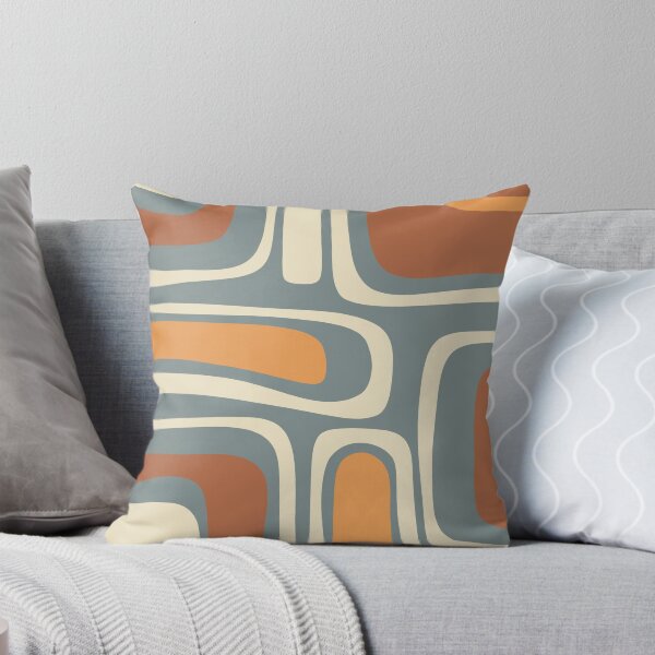 Artikel-Vorschau von Palm Springs Retro Mid-Century Modern Abstraktes Muster Schiefer Blau Orange Rost Creme, designt und verkauft von kierkegaard.