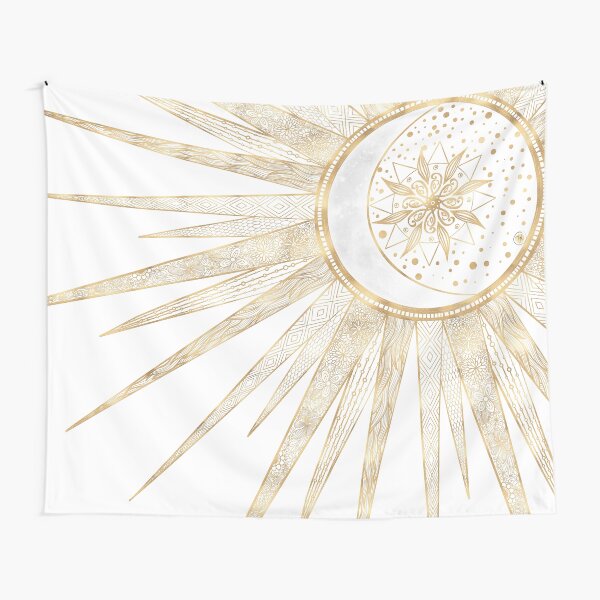 Elegant Gold Doodles Sun Moon Mandala Design Tapestry