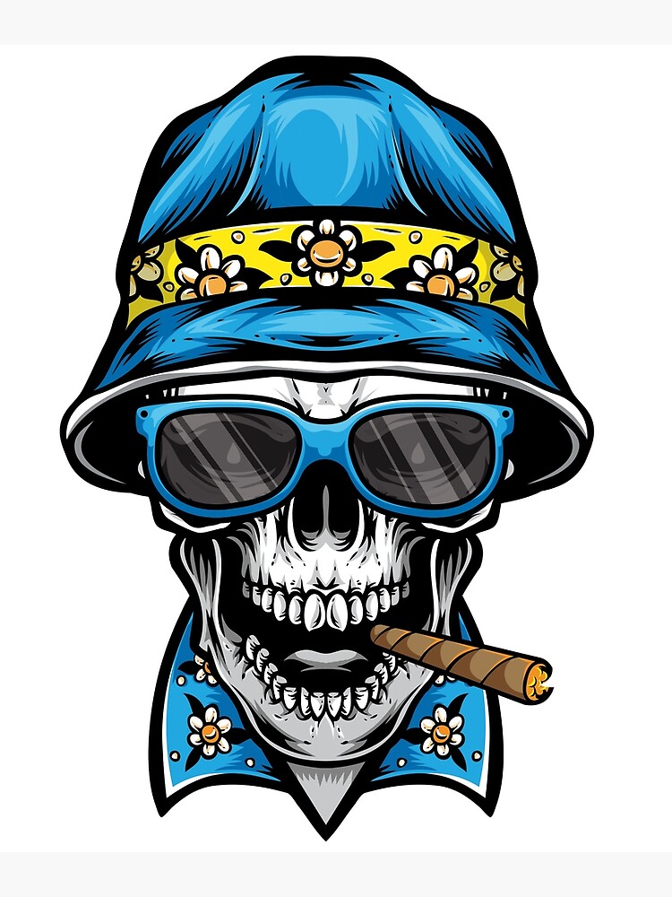 “Smoking skull wearing bucket hat” Poster by BilalPOD | Redbubble