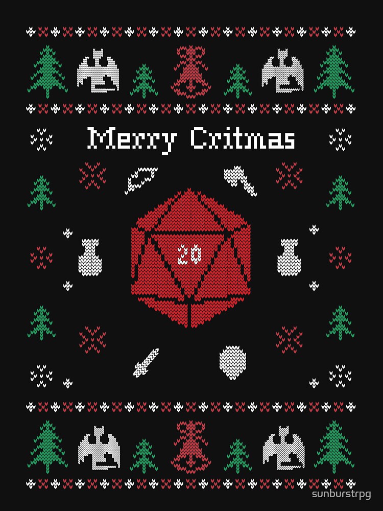 Thumbnail 5 von 5, Leichter Pullover, Merry Critmas Black Ugly Christmas Sweater Design für Dungeons and Dragons oder Tabletop RPG designt und verkauft von sunburstrpg.
