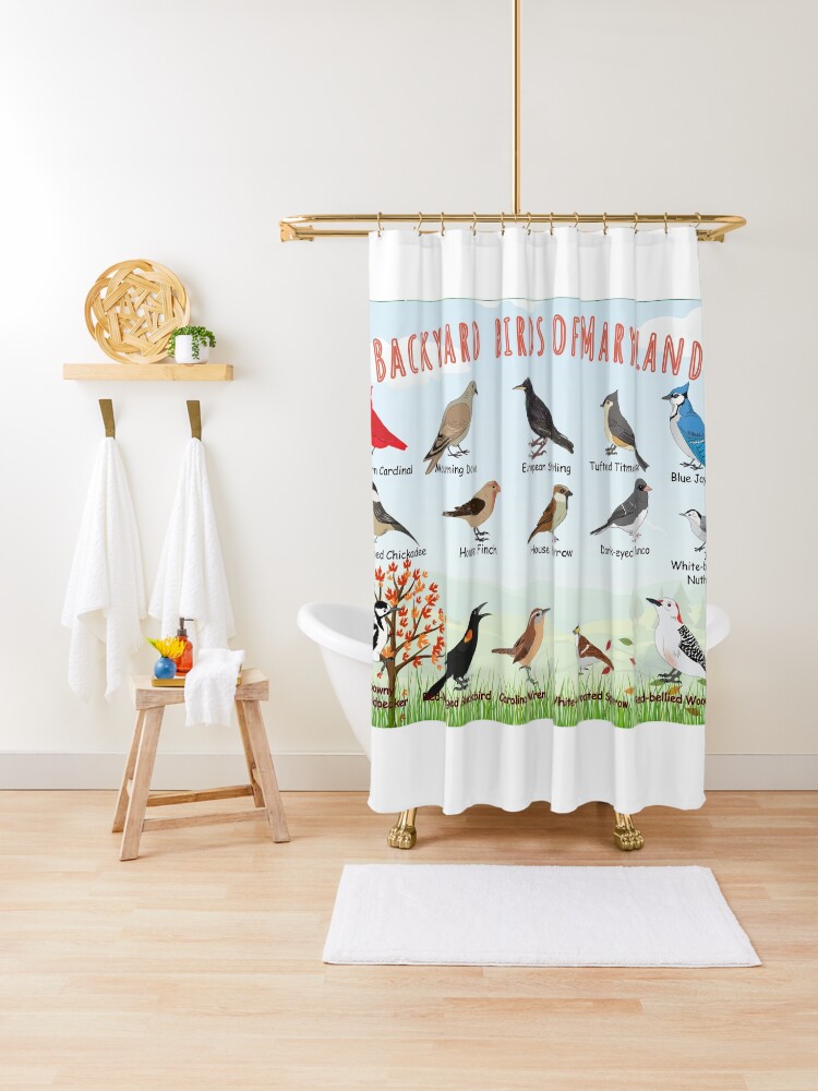 Thumbnail 1 of 5, Shower Curtain, Backyard birds of Maryland designed and sold by AndyMcBird.