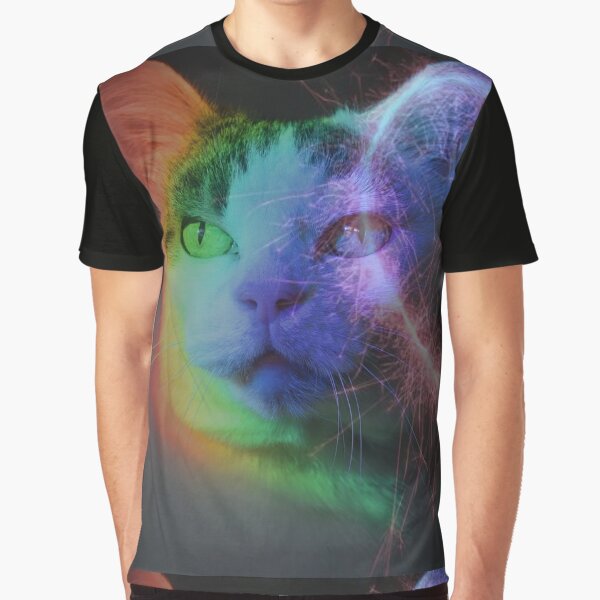 Chasing Rainbows/Cute Rainbow Cat/Pink Heart Graphic T-Shirt