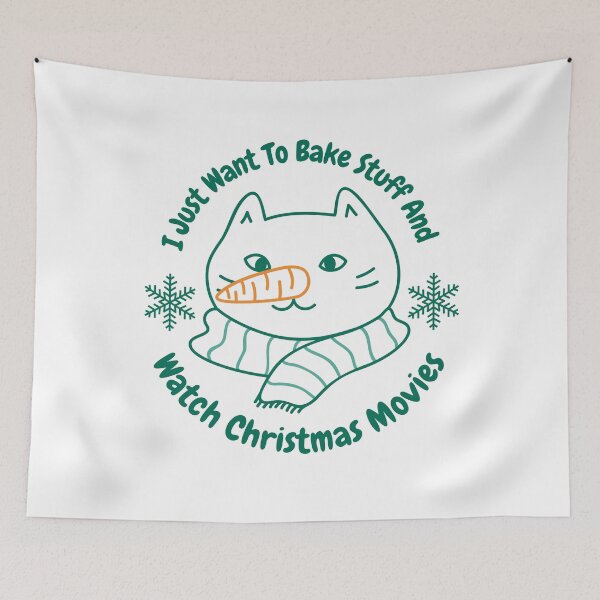 Item preview, cute kitten with I Just Want To Bake Stuff And Watch Christmas Movies for cat lovers designed and sold by kofundesigns.