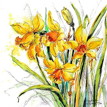 Artwork thumbnail, Daffodils in Springtime Growing Wild & Free by SarahGoughArt