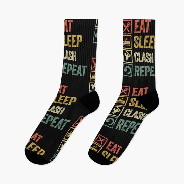 Aperçu de l'œuvre Funny eat sleep clash repeat retro vintage créée et vendue par HN-ART.