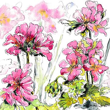 Artwork thumbnail, Pink Geranium Watercolour Flowers by SarahGoughArt