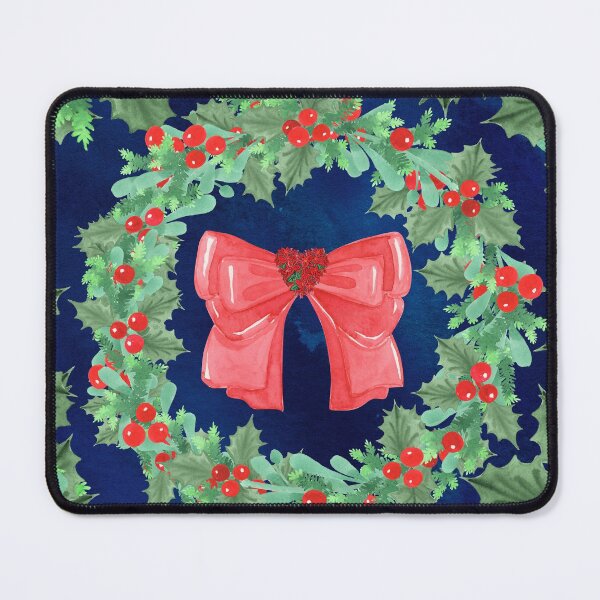Item preview, Watercolor Christmas Wreath With Red Bow Heart Poinsettia Holiday Day designed and sold by Irina Sztukowski.