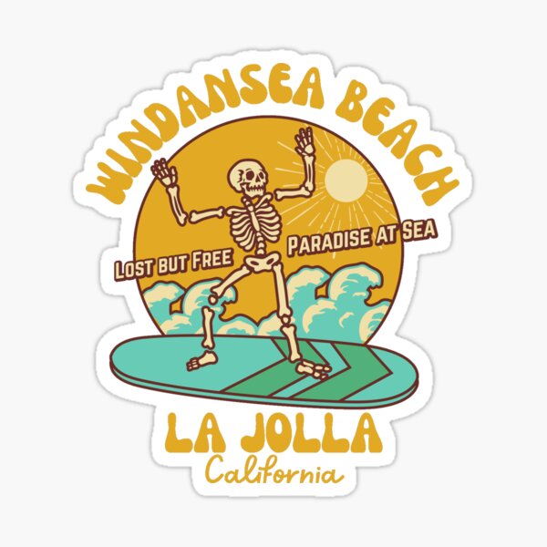 Item preview, Retro Sixties Windansea Beach, La Jolla, Californie, texte d'or - Skeleton Beach / Skeleton Surf designed and sold by TimelessLocales.