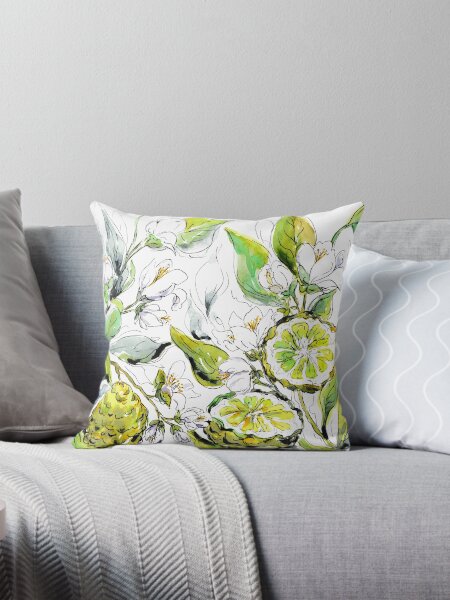 Bergamot Fruit and Flowers Throw Pillow