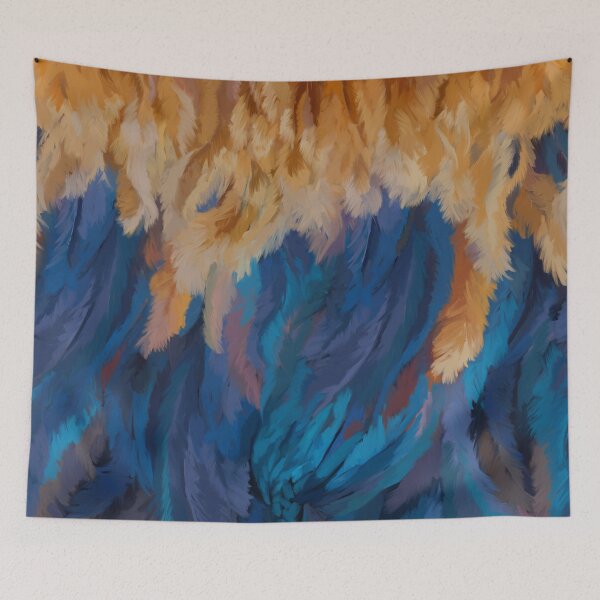 Artikelvorschau, Abstract feathers, painting, modern, yellow, blue, purple entworfen und verkauft von Svitac.