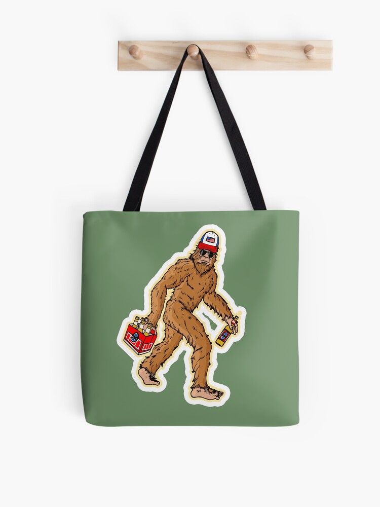 Bass Fishing Bigfoot in Trucker Hat Funny Vintage Tote Bag