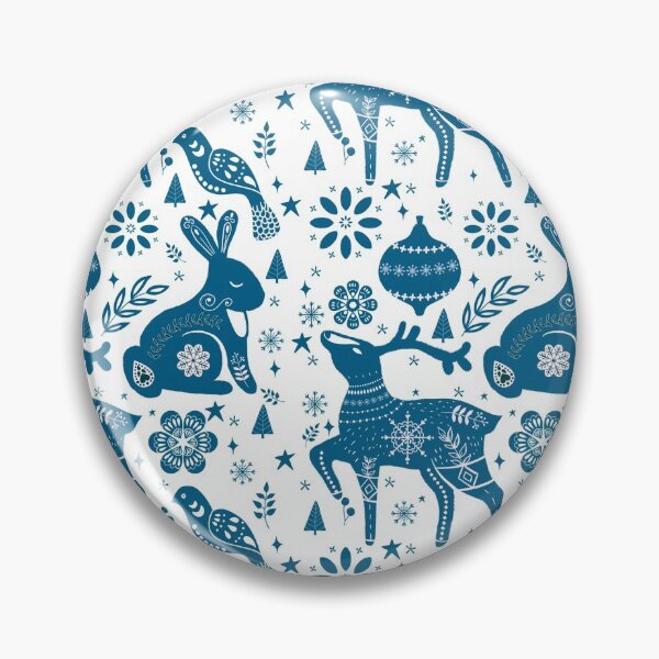 Aperçu de l'œuvre Nordic Christmas 2 / Cerf bleu et lapin sur blanc créée et vendue par creativebakergb.